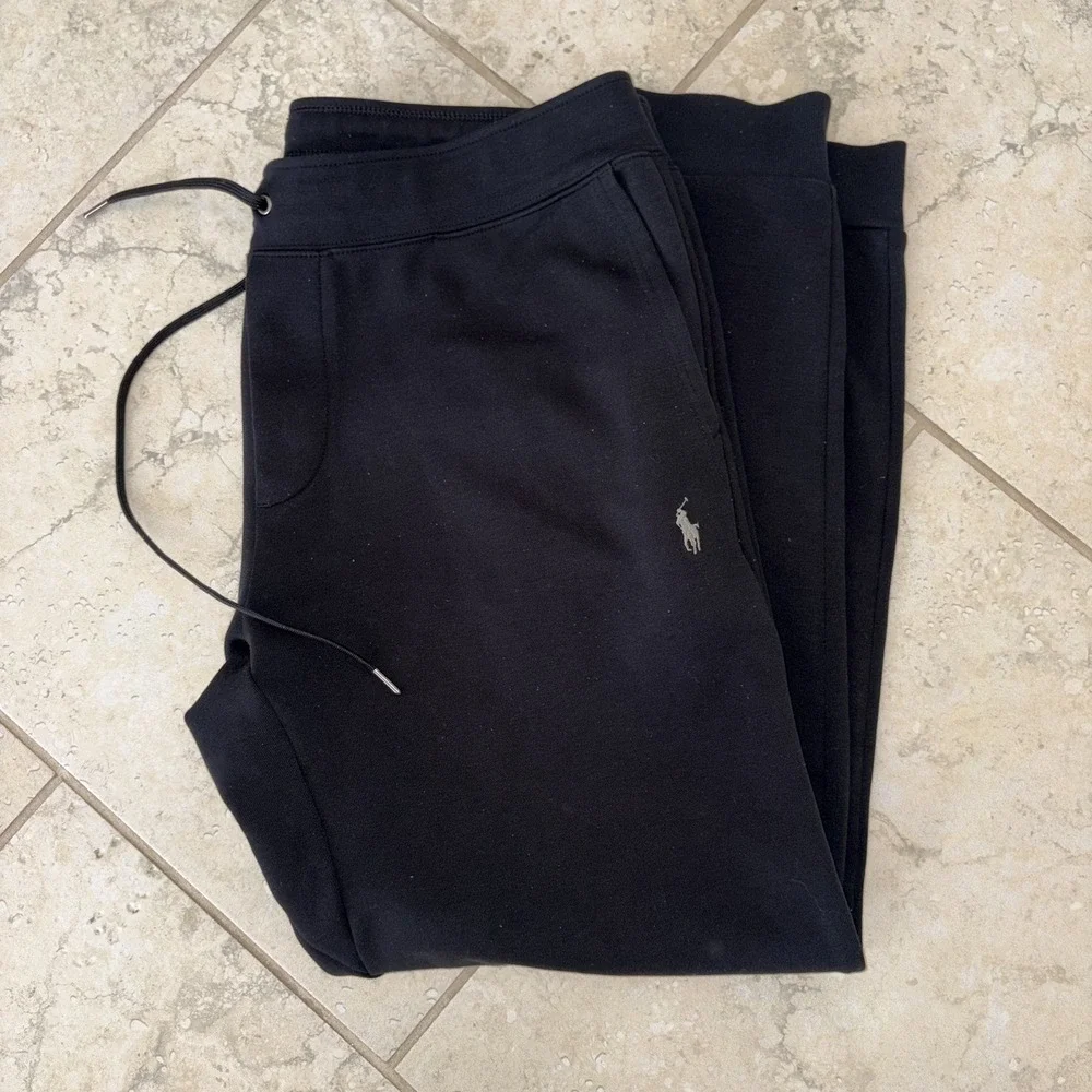 Polo Ralph Lauren Joggers Mens Large Black Athletic Sweatpants Double Knit Logo